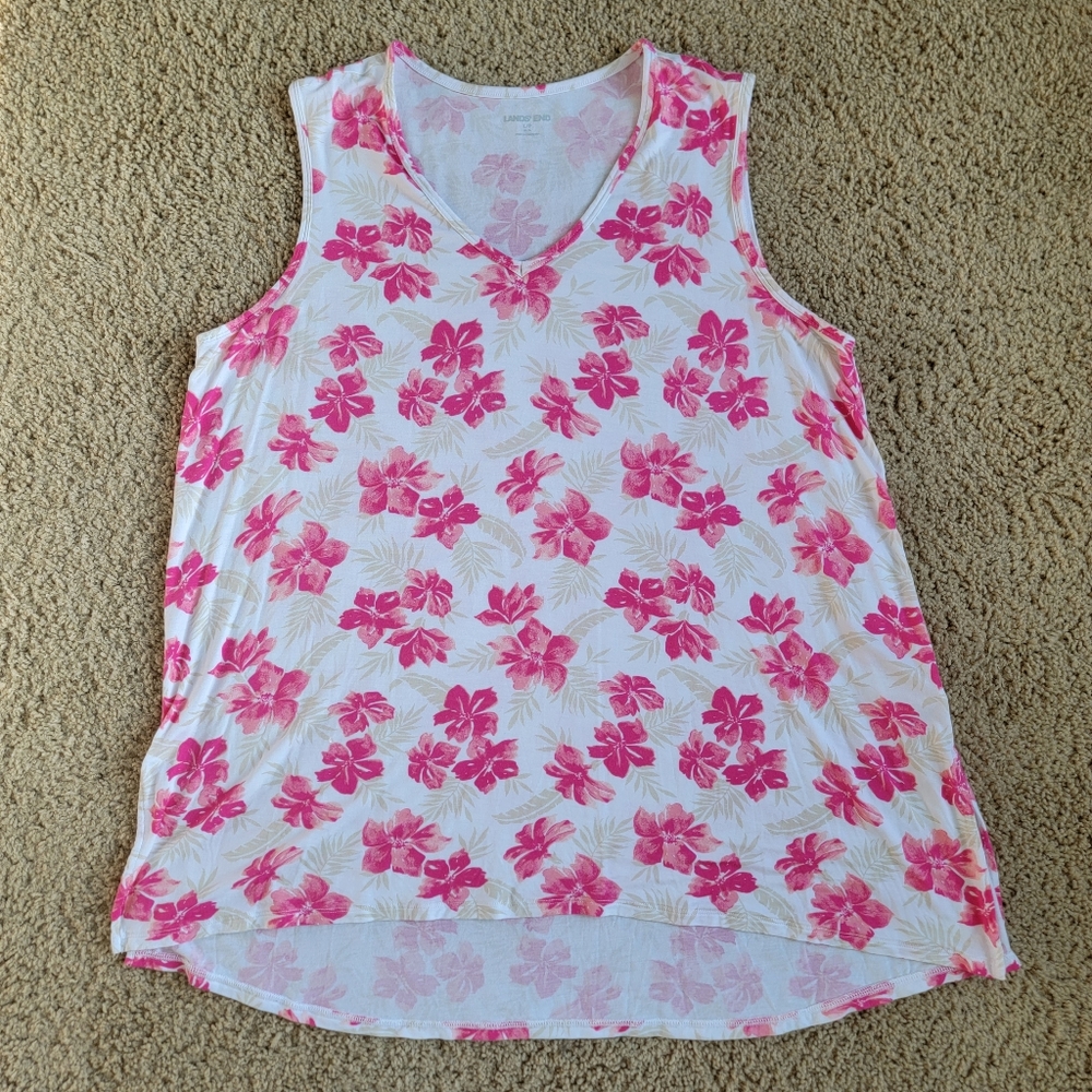 Lands End Tank Top - Large - Floral, Relaxed Fit, Hawaiian - EUC!